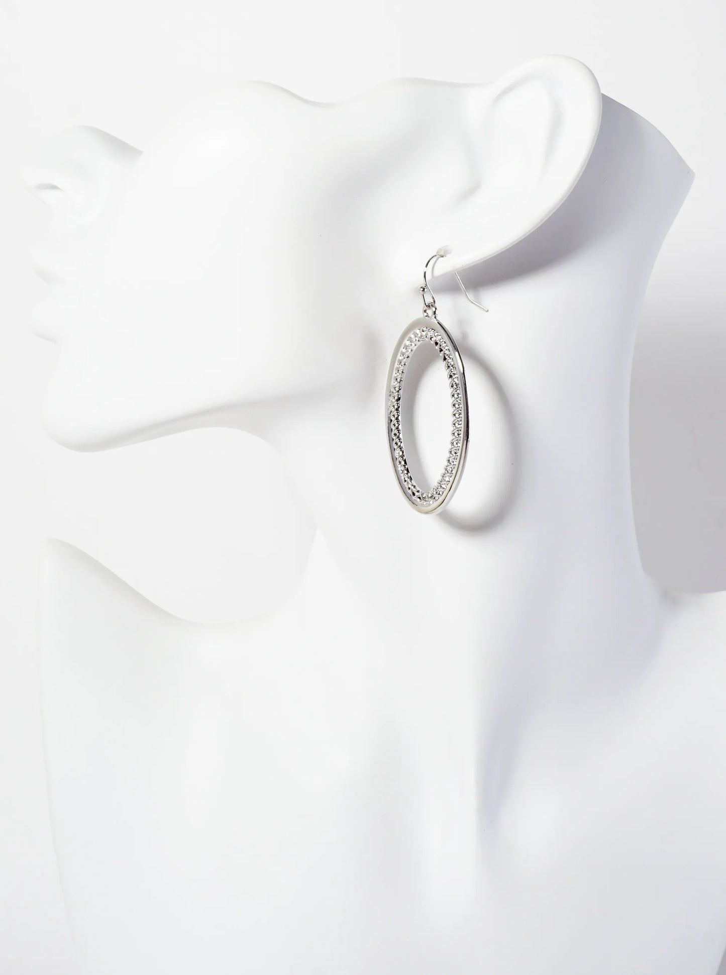 Polished Metal Braided-Texture Oval Dangle Earrings