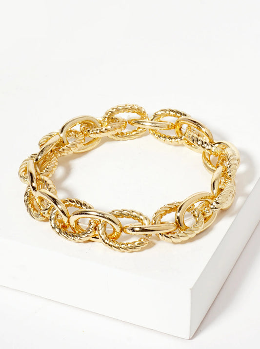 Polished Metal Braided-Texture Stretch Chunky Chain Bracelet