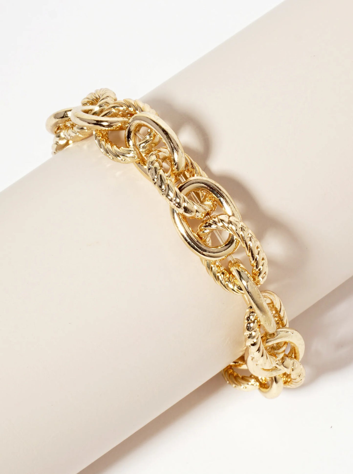Polished Metal Braided-Texture Stretch Chunky Chain Bracelet