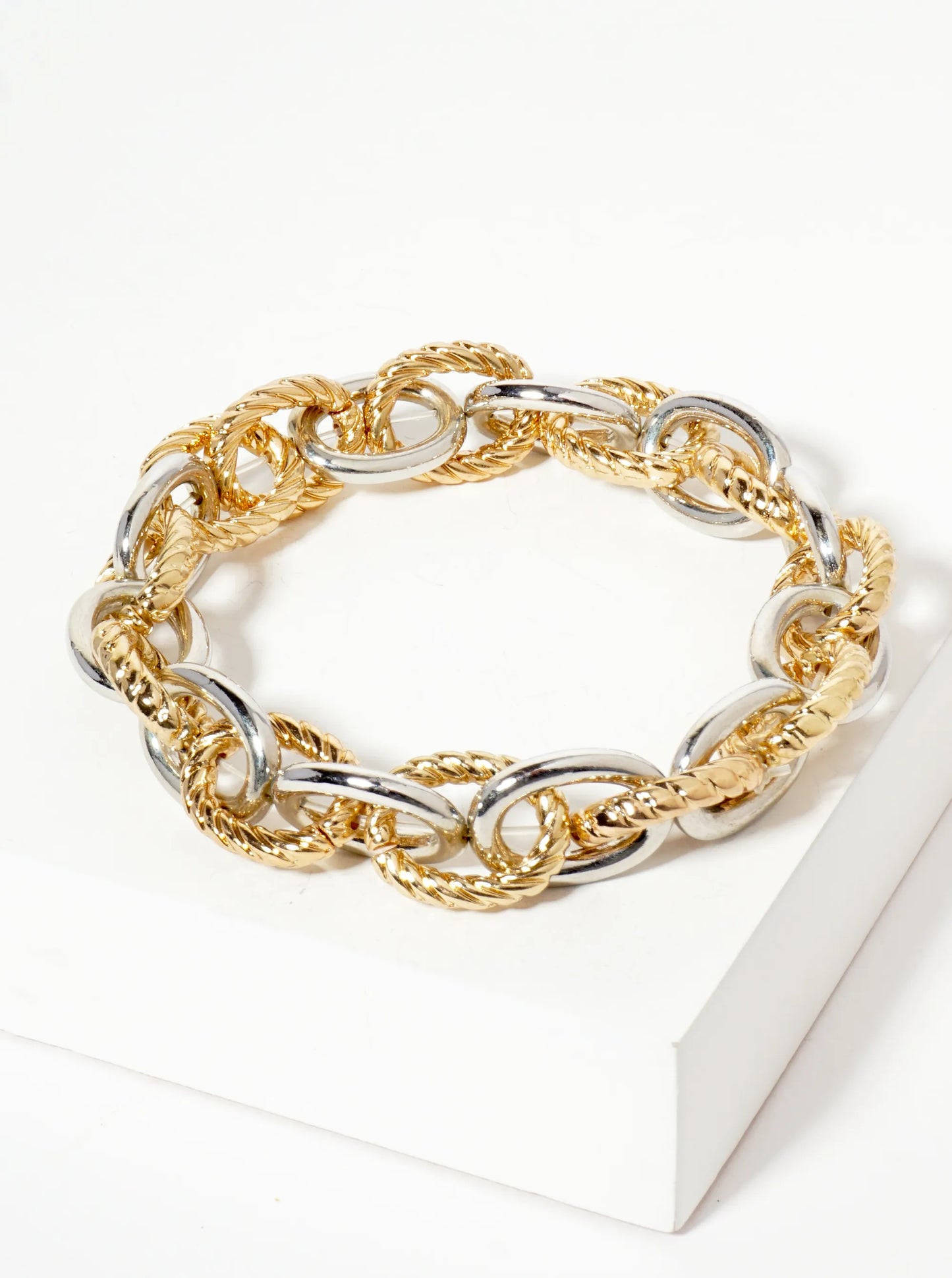 Polished Metal Braided-Texture Stretch Chunky Chain Bracelet