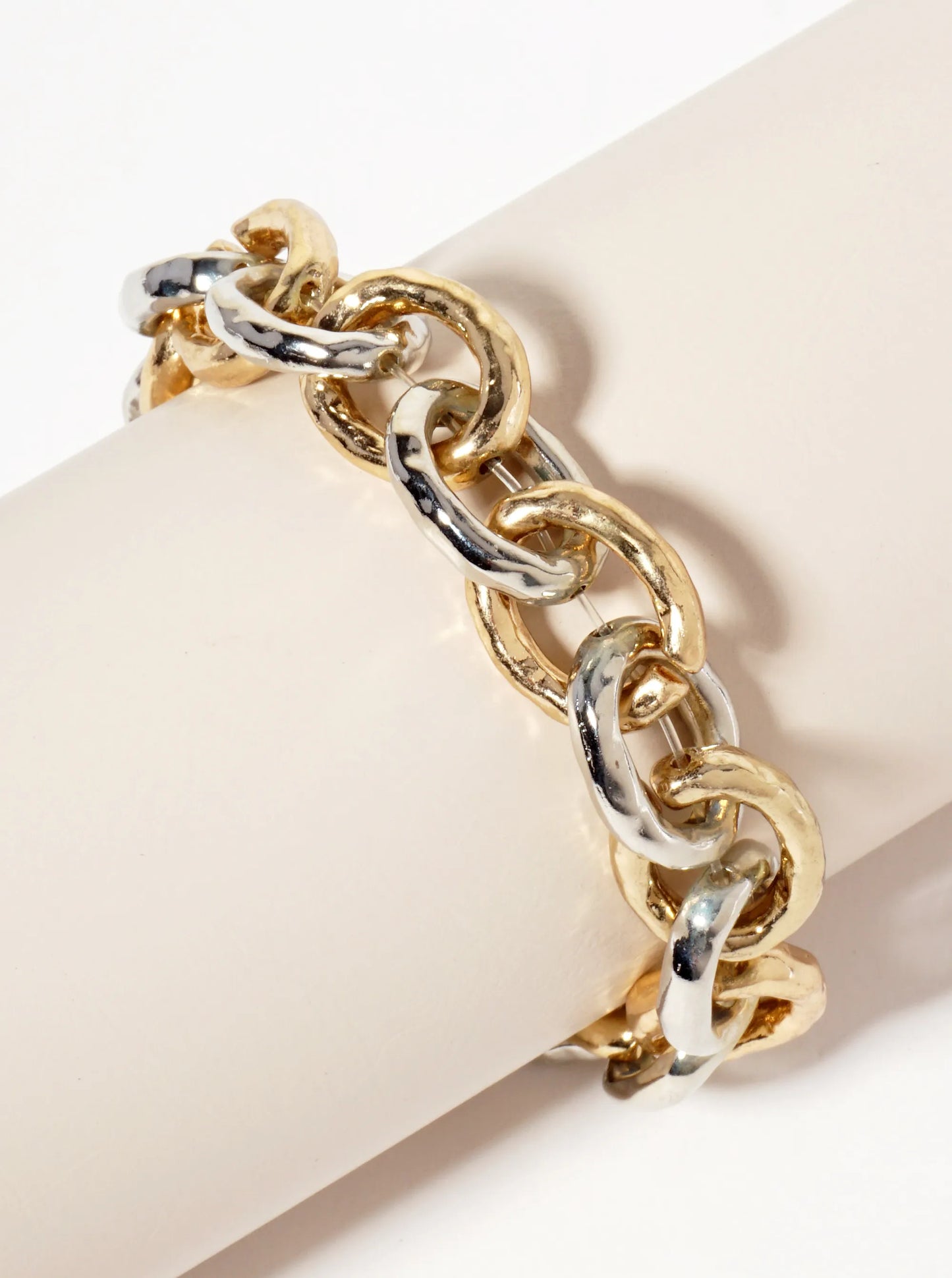 Polished Metal Braided-Texture Stretch Chunky Chain Bracelet