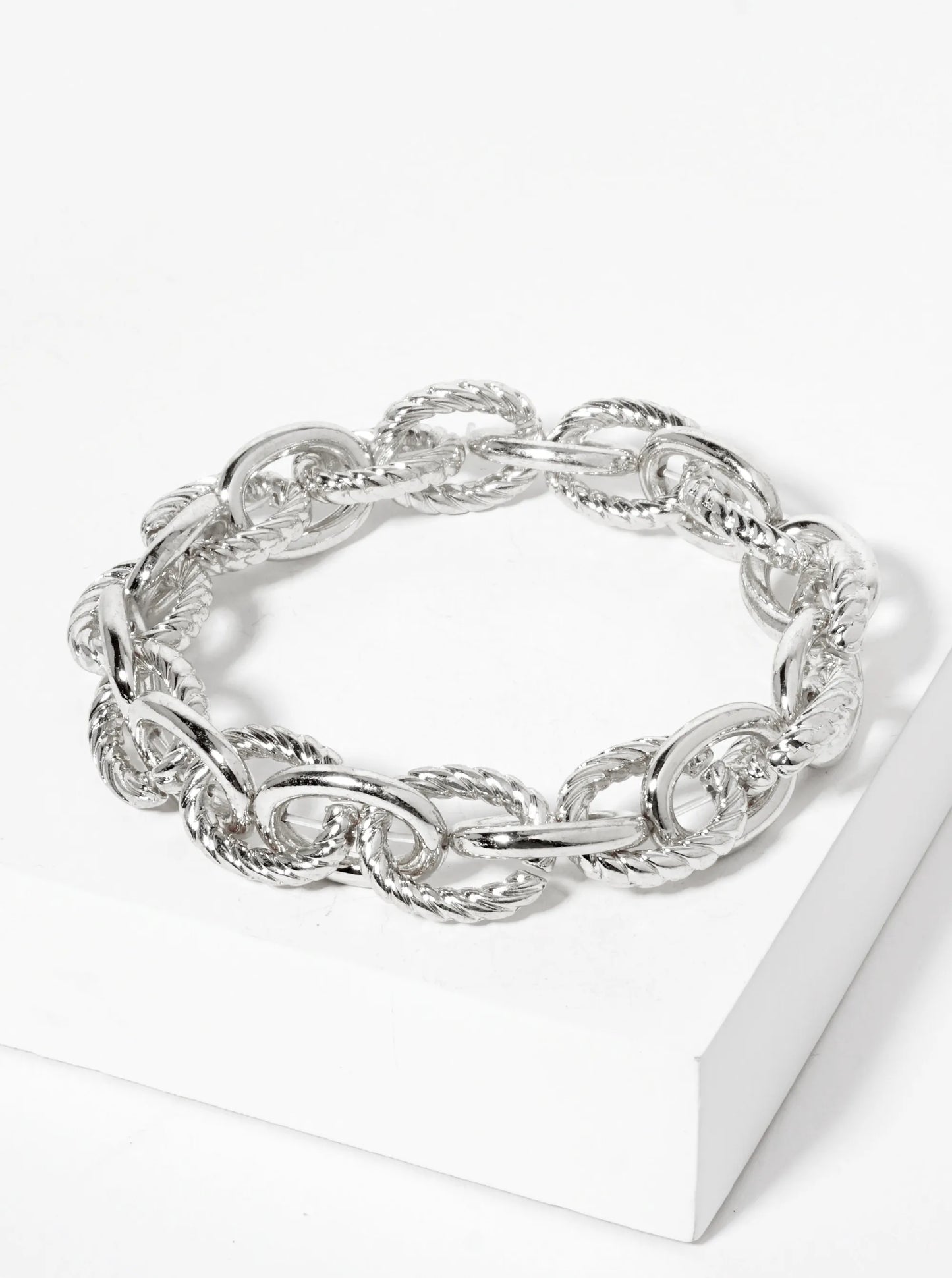 Polished Metal Braided-Texture Stretch Chunky Chain Bracelet