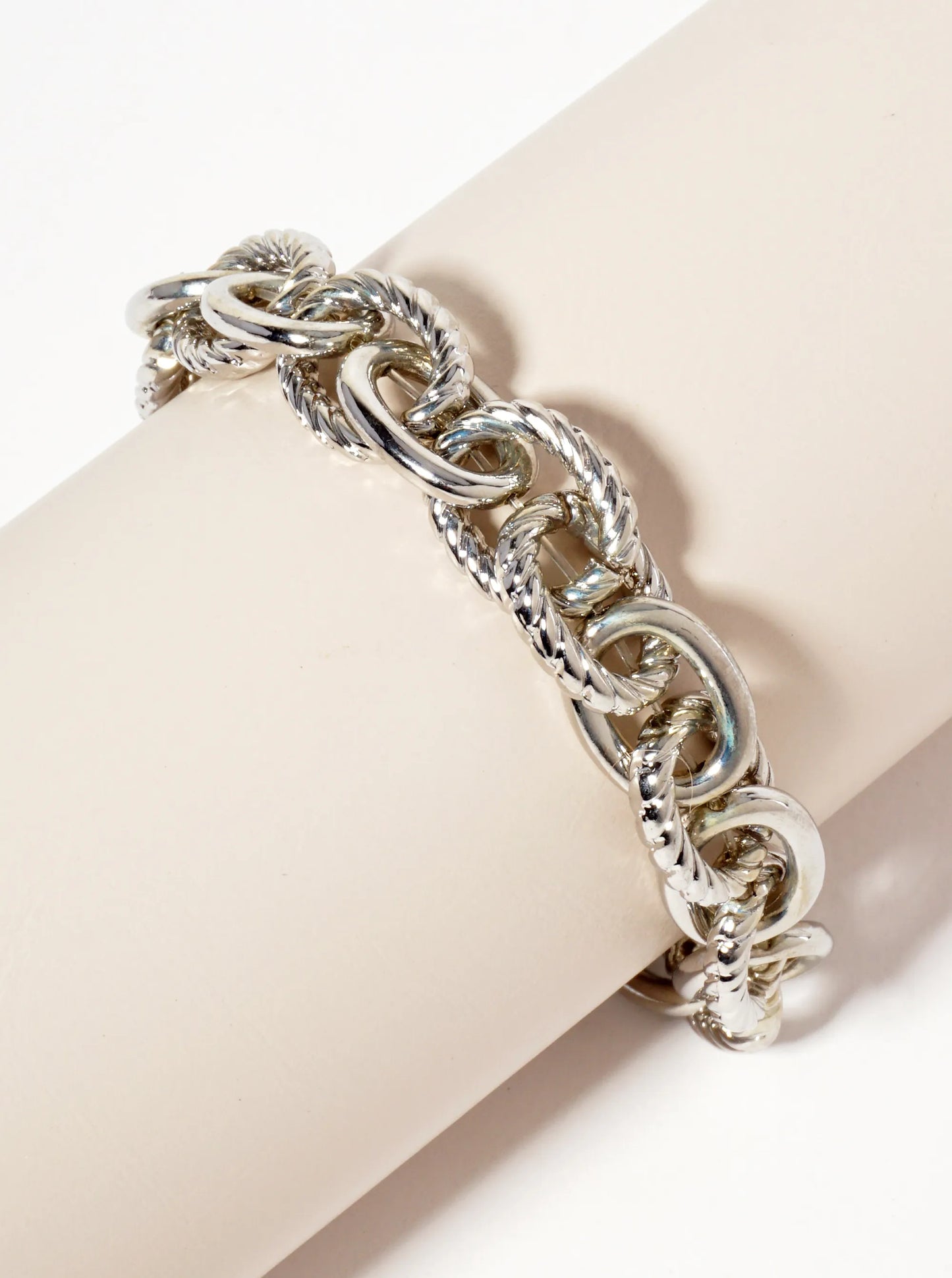 Polished Metal Braided-Texture Stretch Chunky Chain Bracelet