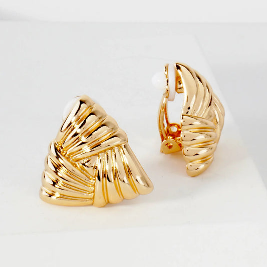 Polished Metal Celtic Triangle Clip-On Earrings