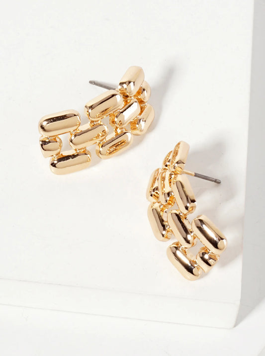 Polished Metal Chain Design 1-inch Post Earrings