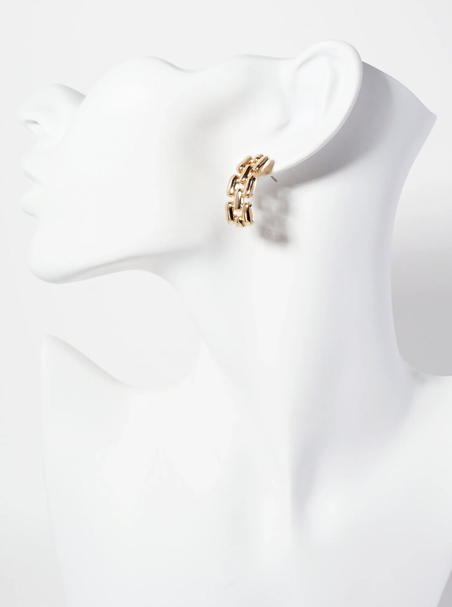 Polished Metal Chain Design 1-inch Post Earrings
