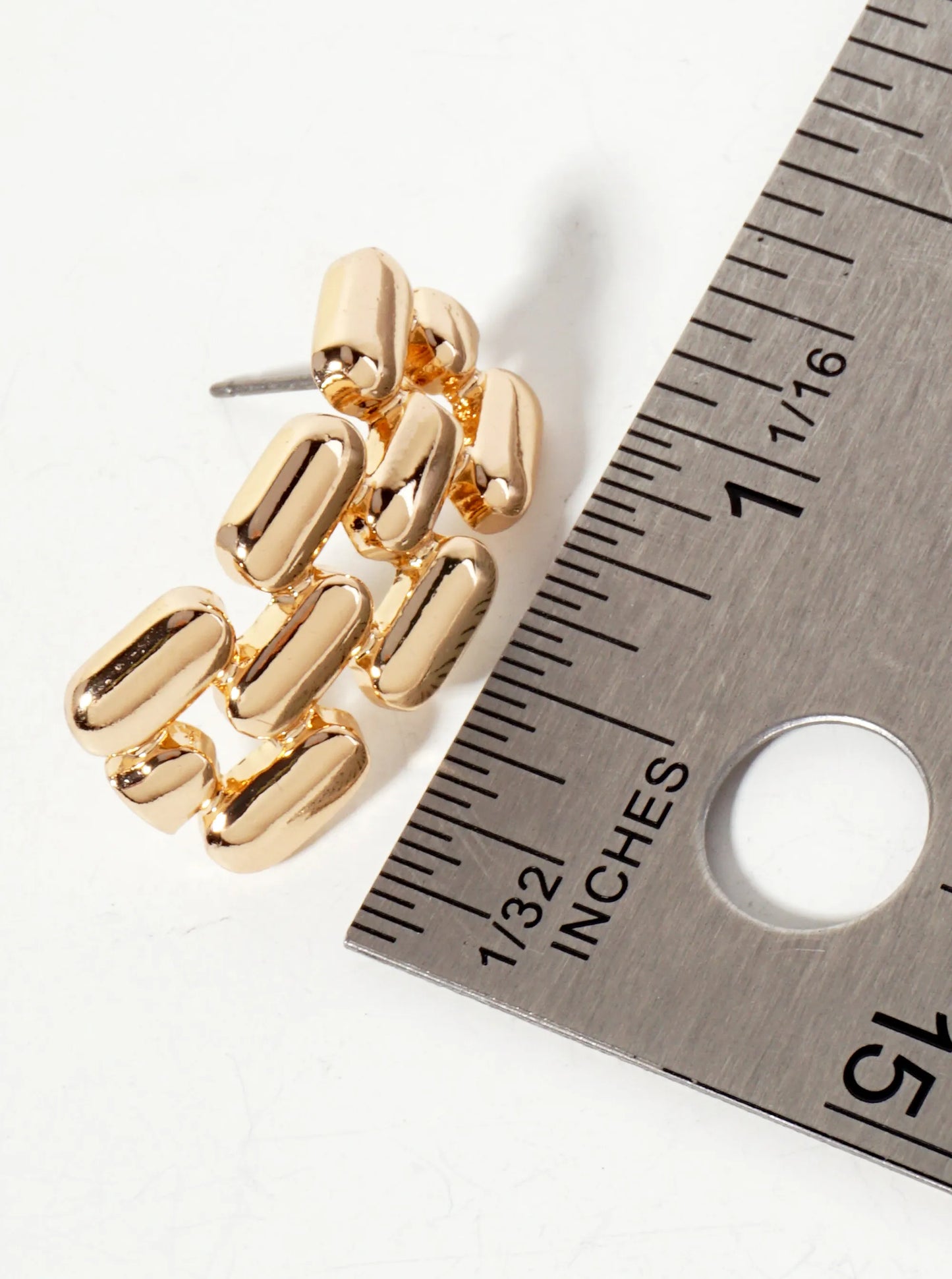Polished Metal Chain Design 1-inch Post Earrings