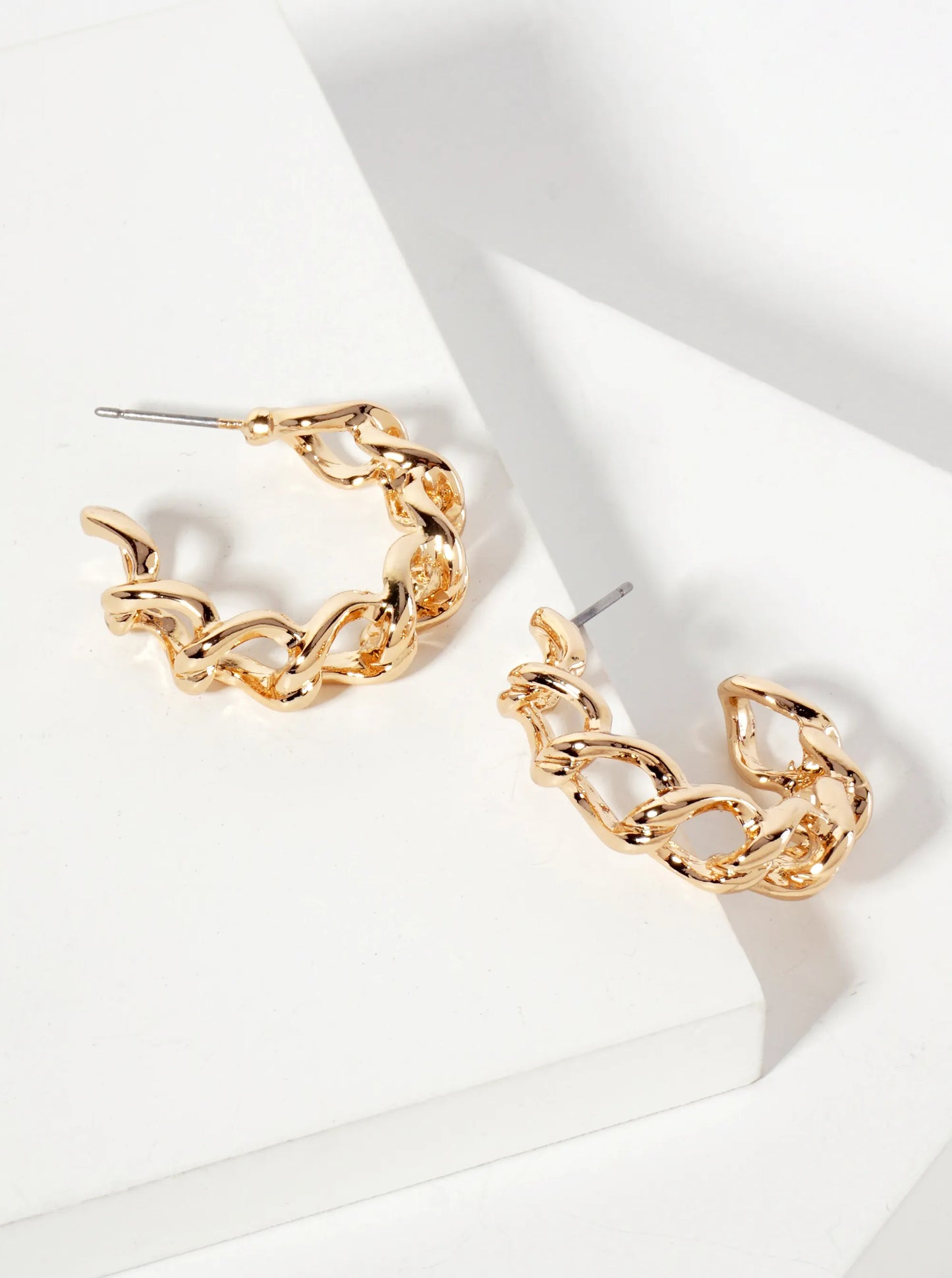 Polished Metal Chain Design 25mm Open Hoop Earrings