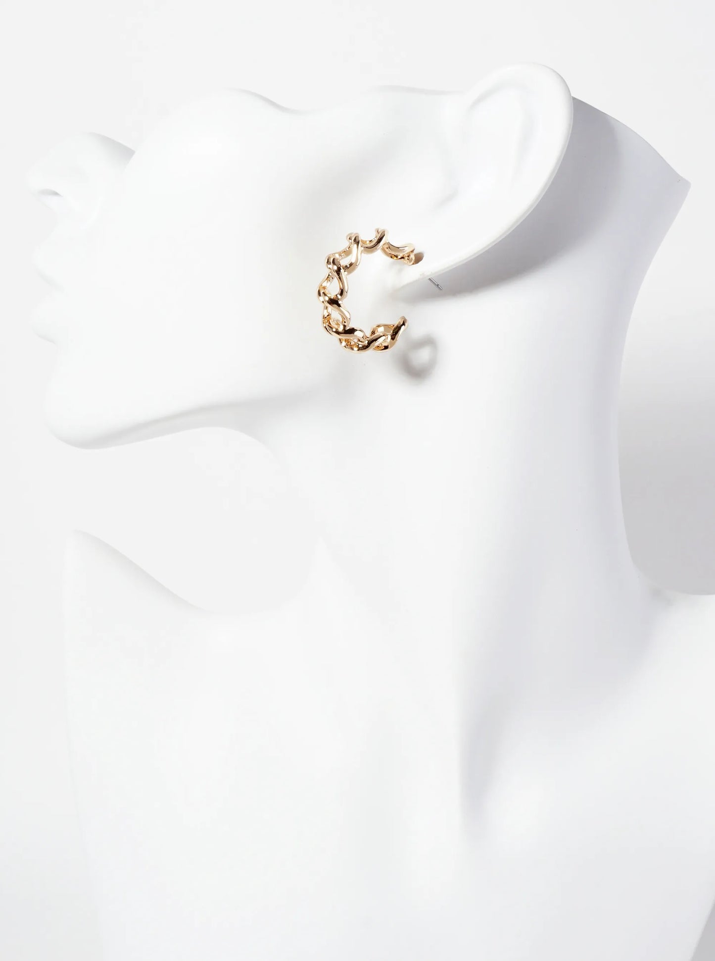 Polished Metal Chain Design 25mm Open Hoop Earrings