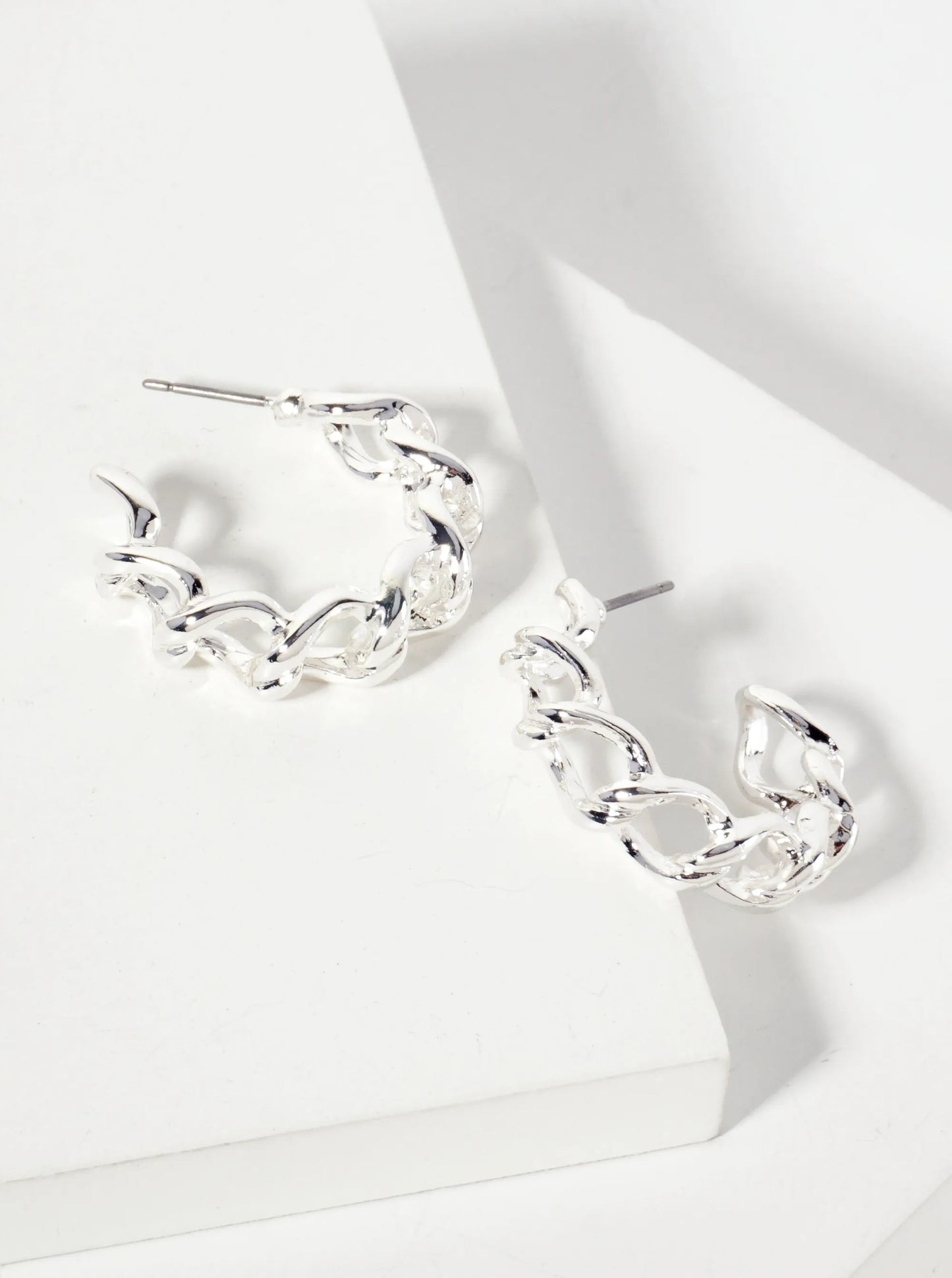 Polished Metal Chain Design 25mm Open Hoop Earrings