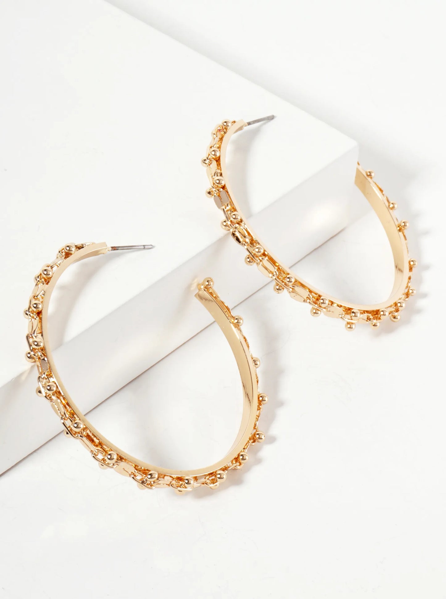 Polished Metal Chain Wrapped 50mm Open Hoop Earrings