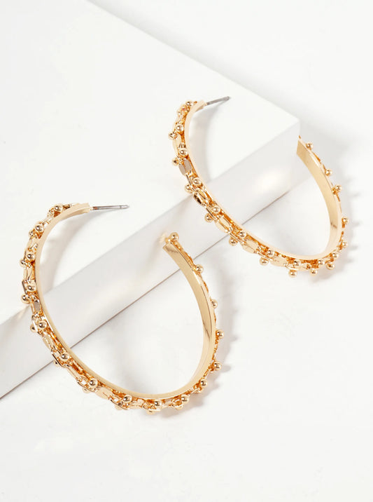 Polished Metal Chain Wrapped 50mm Open Hoop Earrings