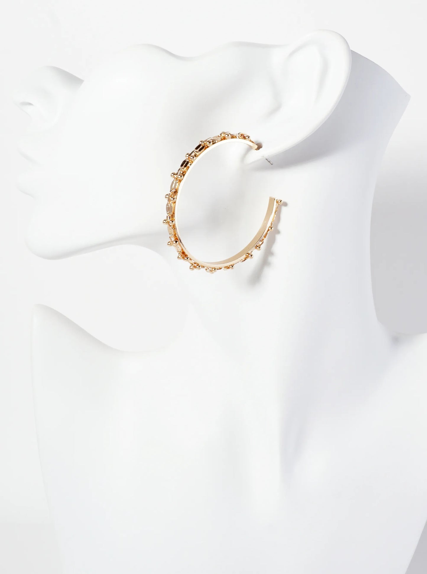 Polished Metal Chain Wrapped 50mm Open Hoop Earrings