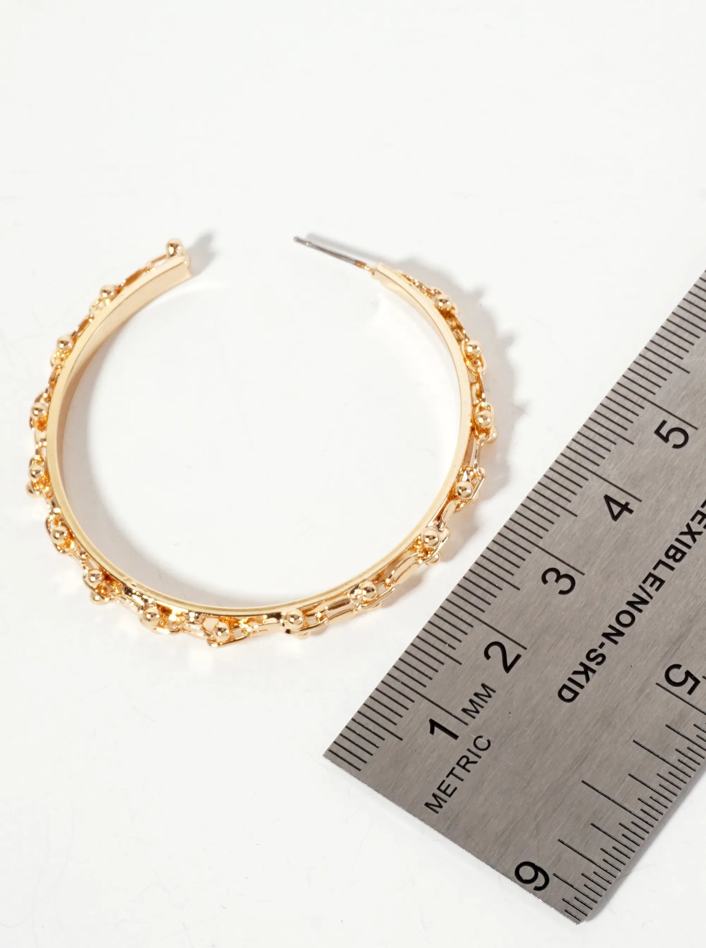 Polished Metal Chain Wrapped 50mm Open Hoop Earrings