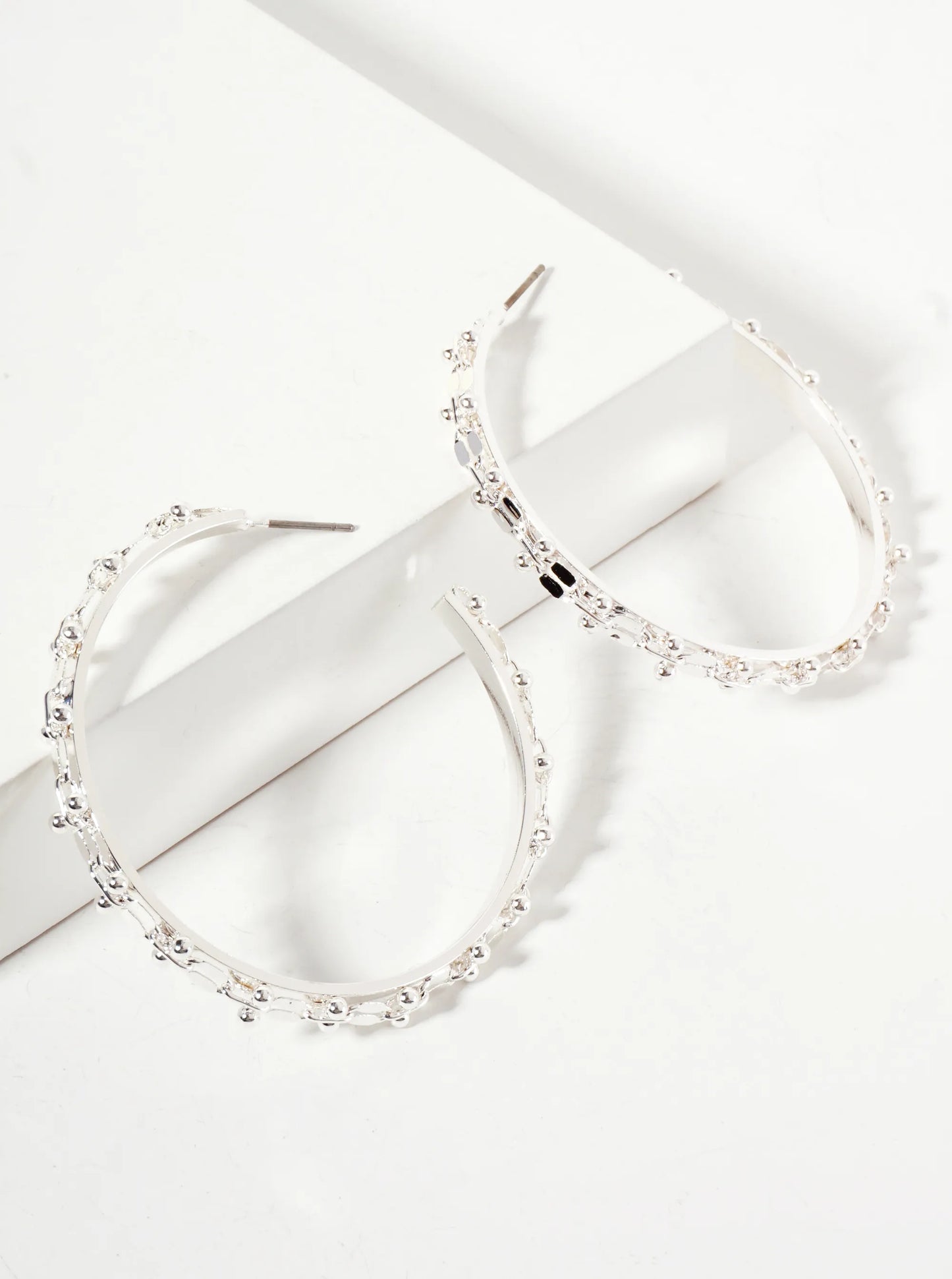 Polished Metal Chain Wrapped 50mm Open Hoop Earrings