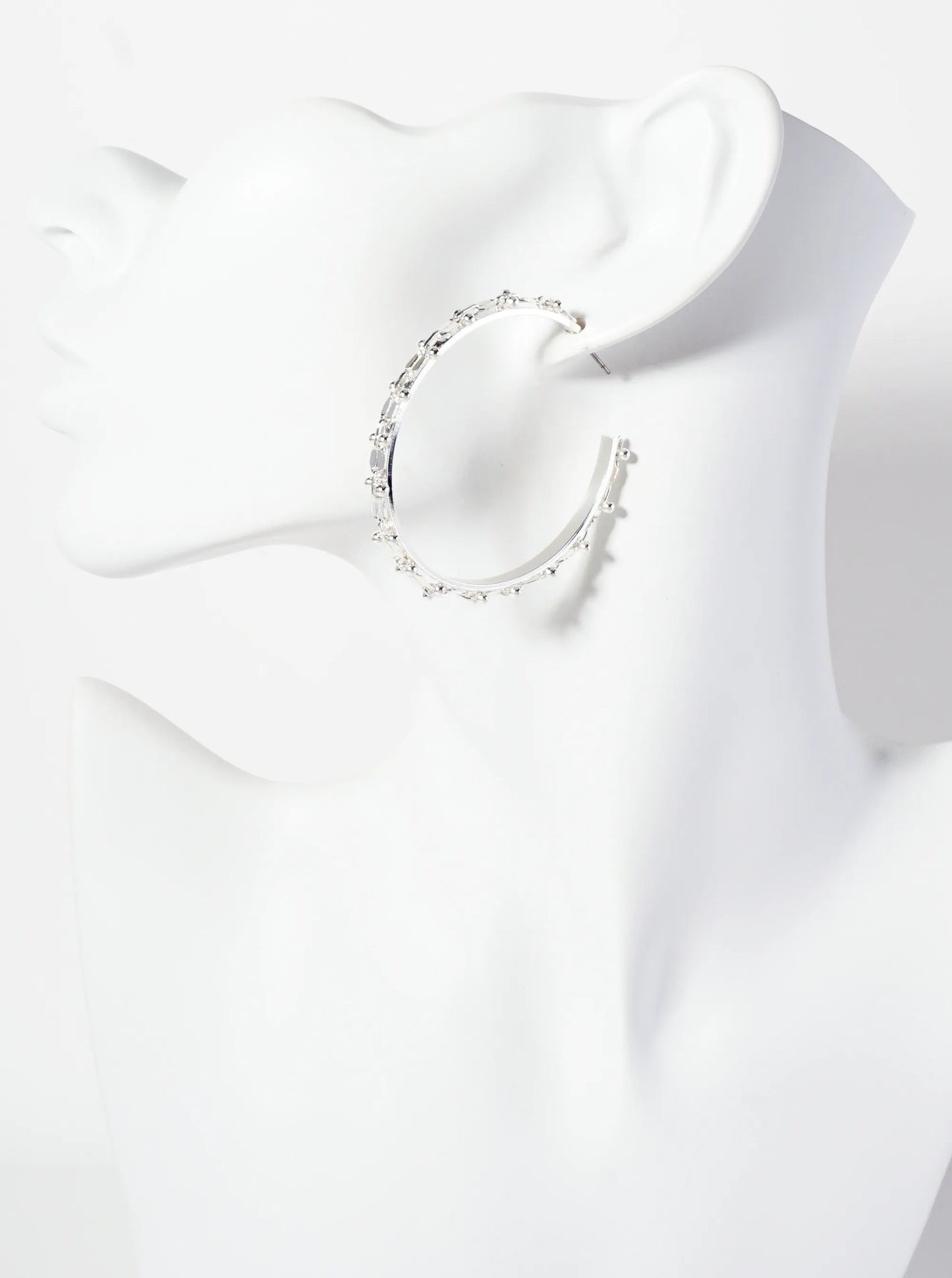 Polished Metal Chain Wrapped 50mm Open Hoop Earrings