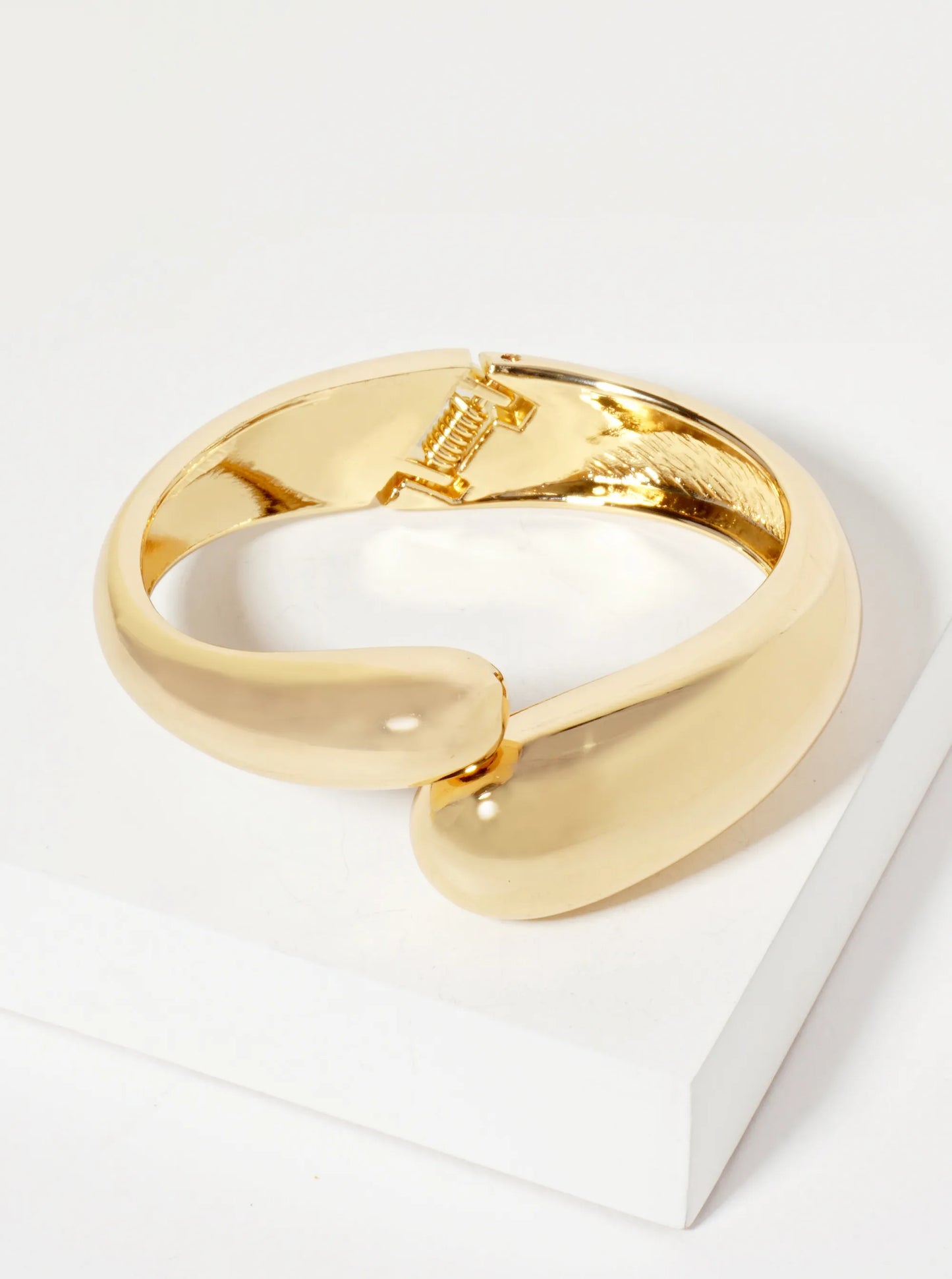Polished Metal Chunky Bypass Hinged Bangle Statement Bracelet