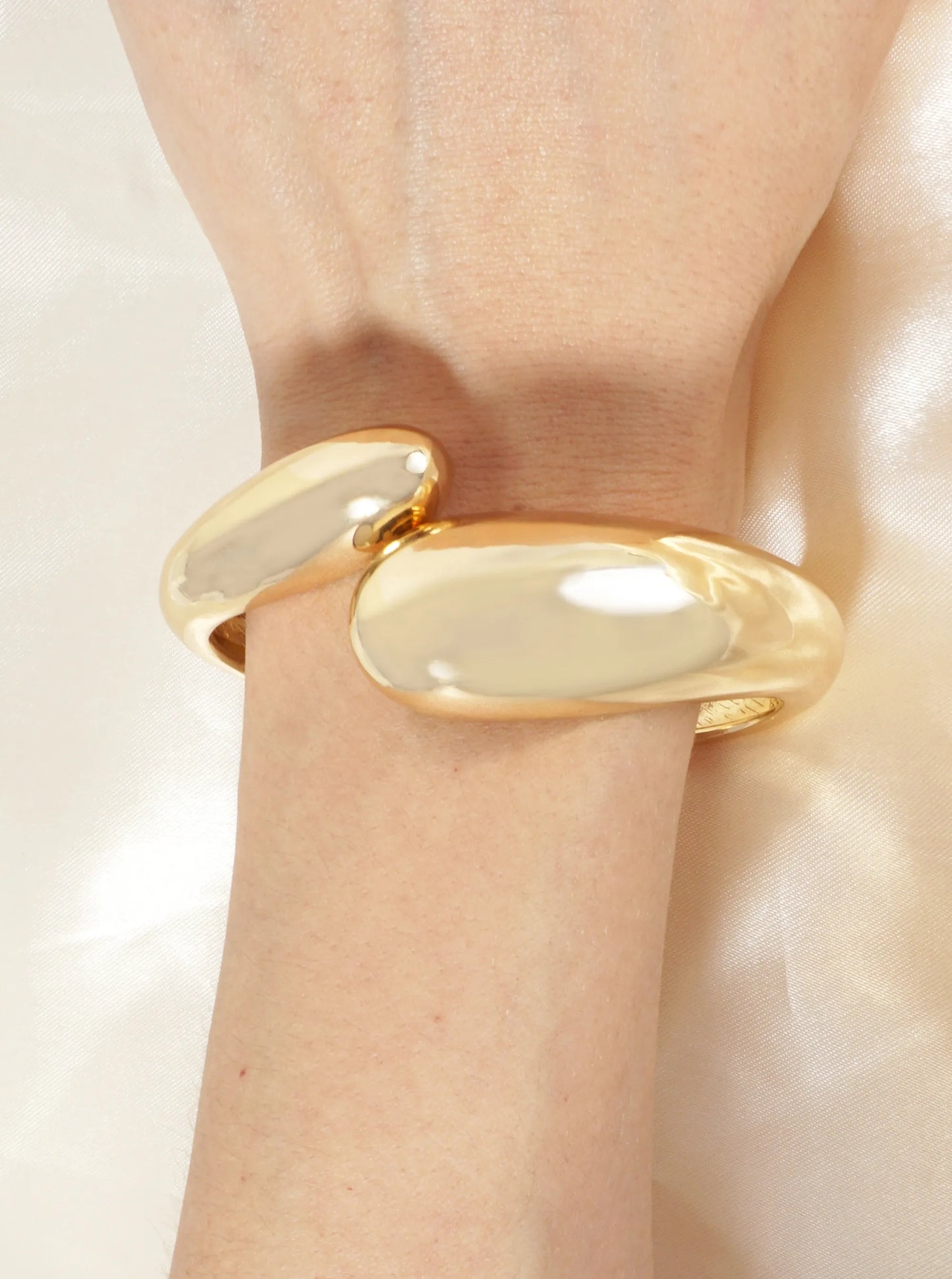 Polished Metal Chunky Bypass Hinged Bangle Statement Bracelet