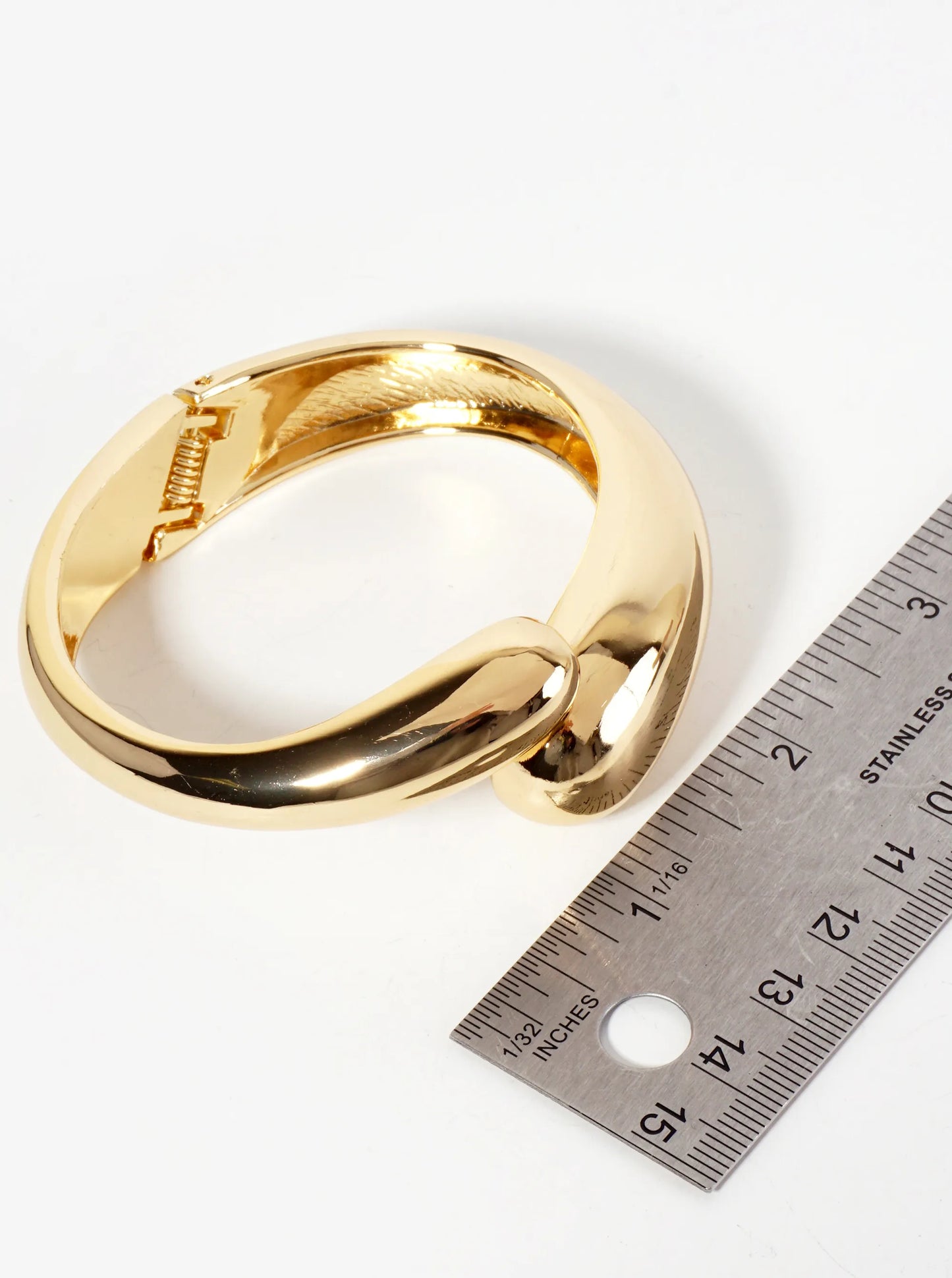 Polished Metal Chunky Bypass Hinged Bangle Statement Bracelet