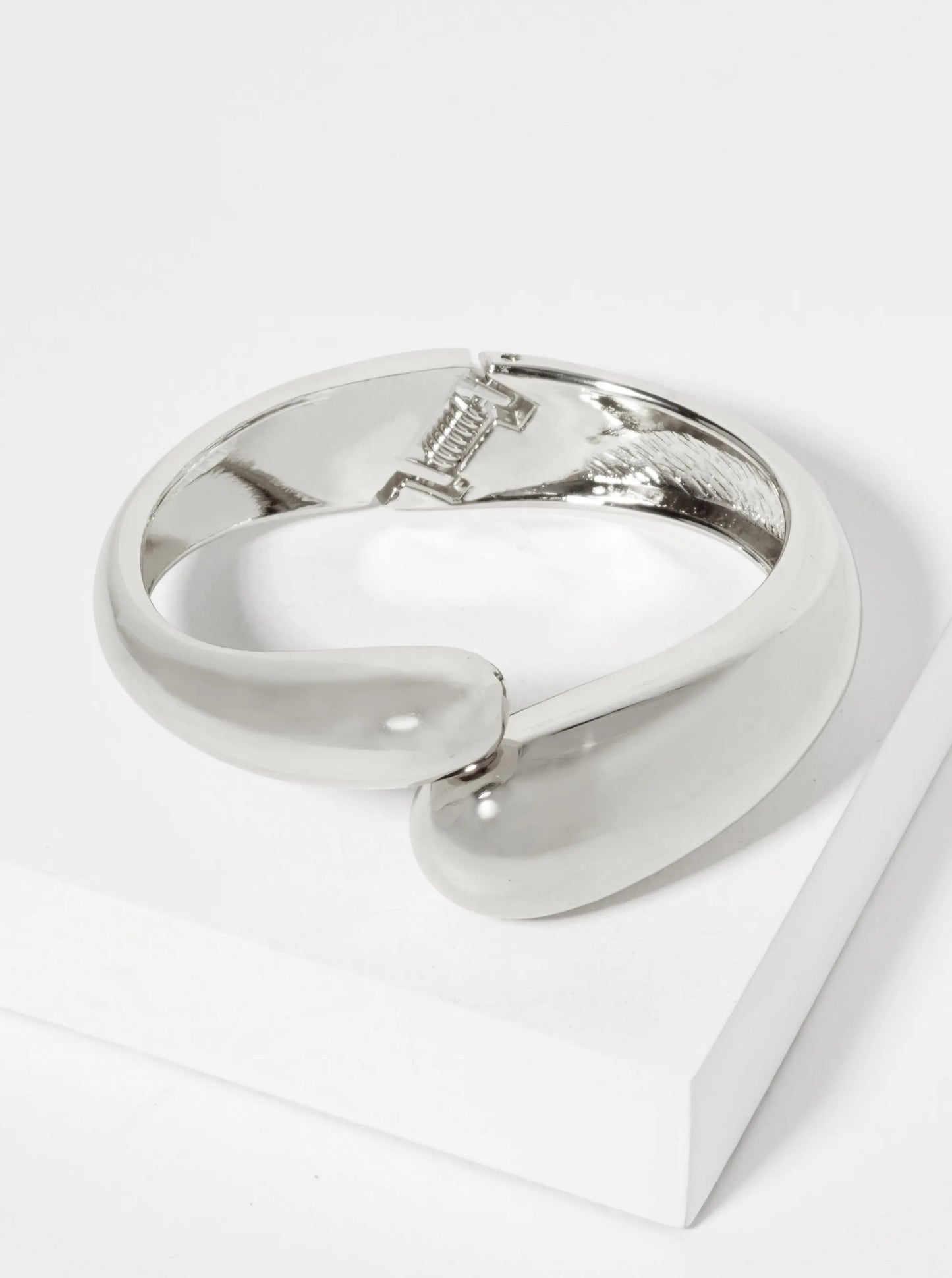 Polished Metal Chunky Bypass Hinged Bangle Statement Bracelet
