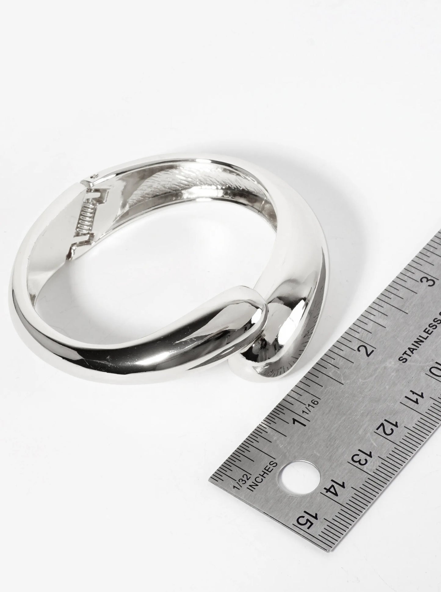 Polished Metal Chunky Bypass Hinged Bangle Statement Bracelet