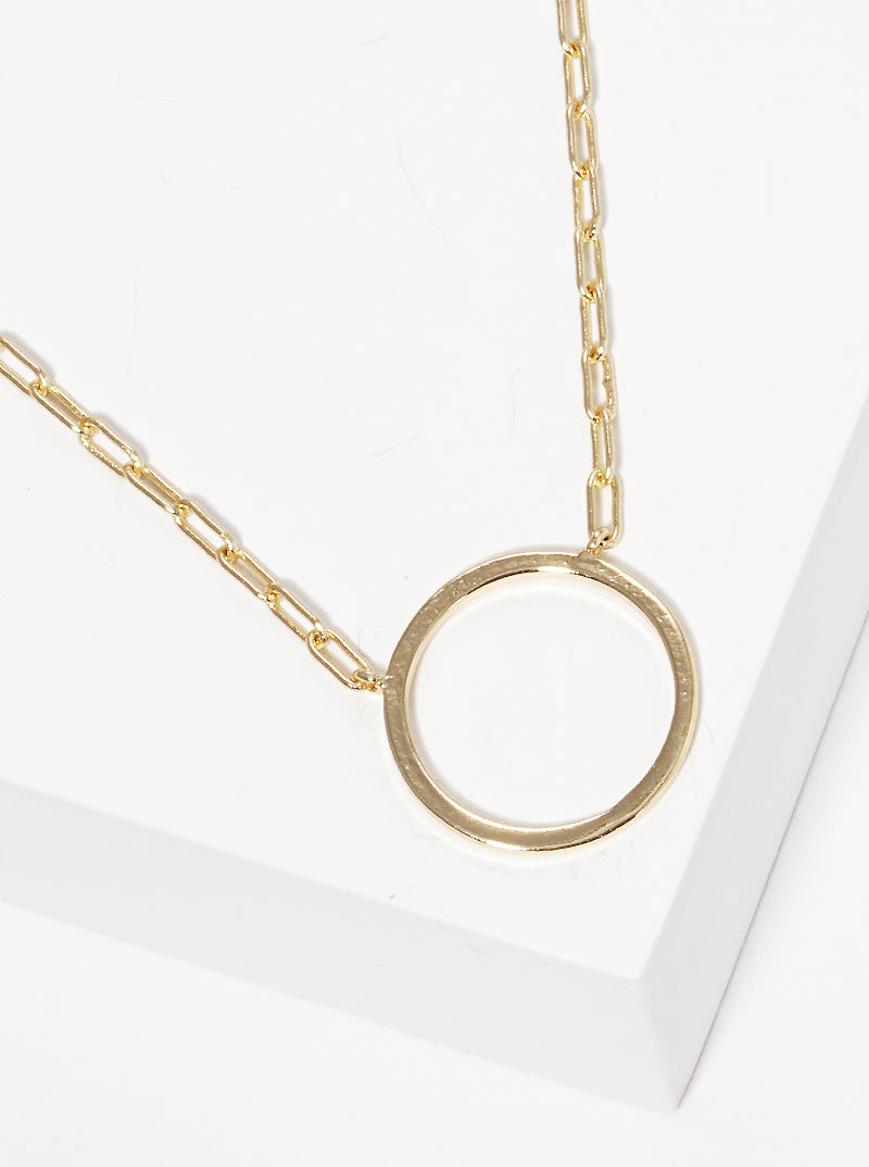 Polished Metal Circle Pendant Dainty Brass Necklace