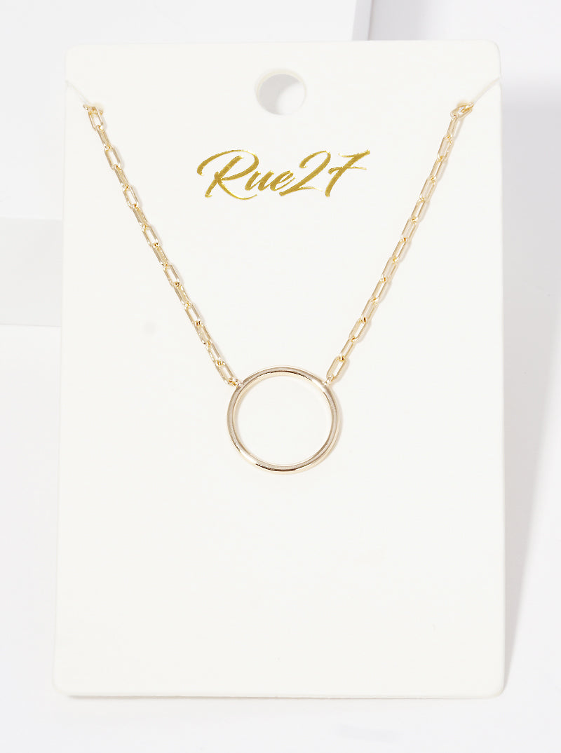 Polished Metal Circle Pendant Dainty Brass Necklace