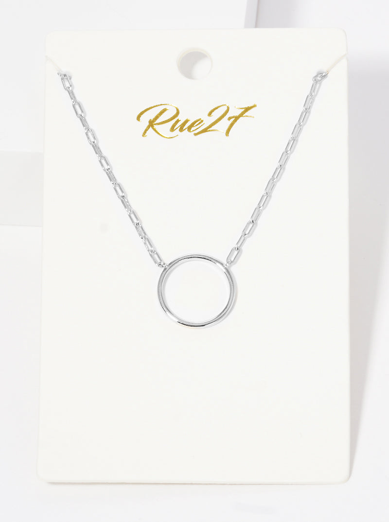 Polished Metal Circle Pendant Dainty Brass Necklace