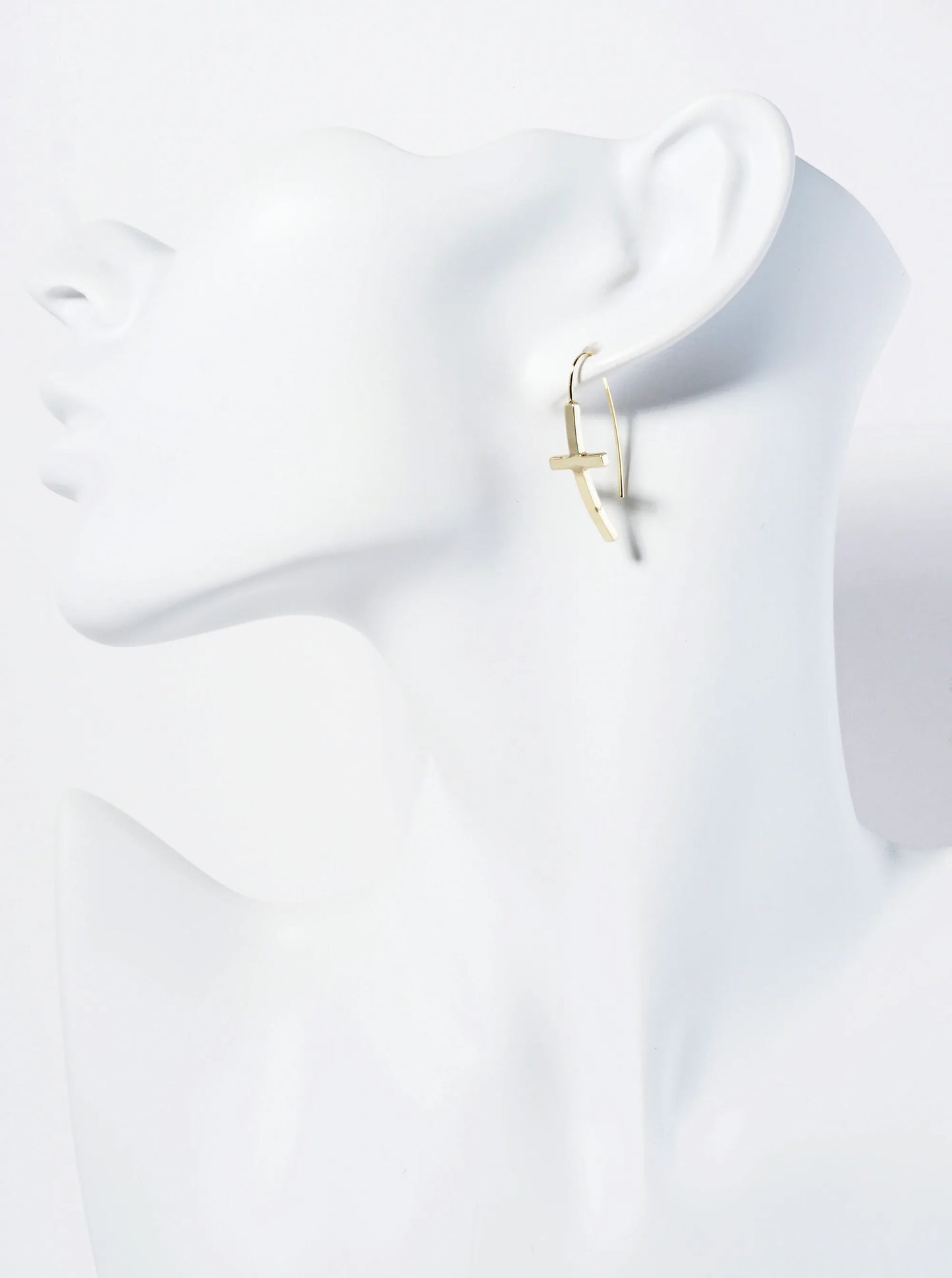 Polished Metal Cross Drop Wire Hook Earrings