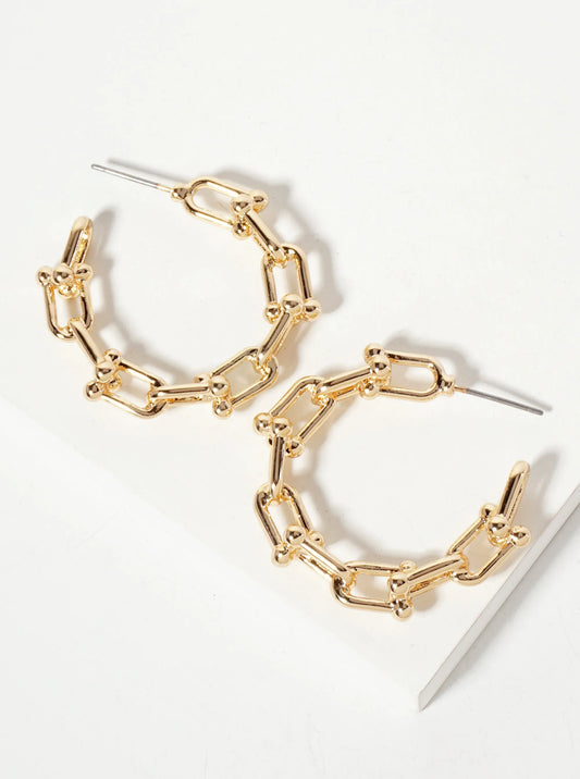 Polished Metal Designer-Inspired Hardwear-Chain Design 30mm Hoop Earrings