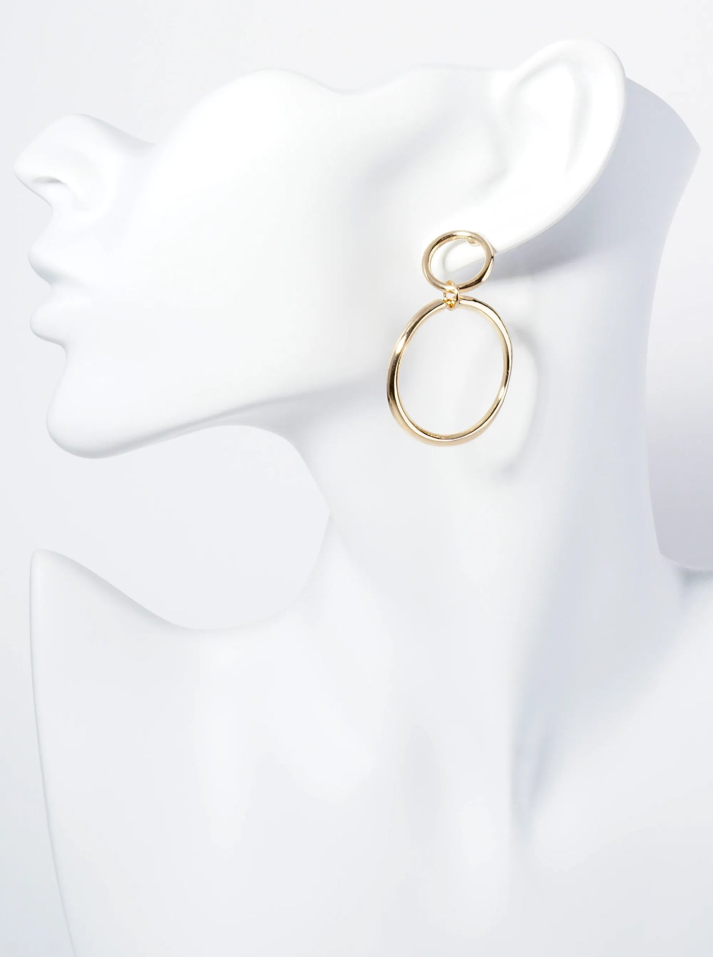 Polished Metal Double Circle Dangle Post Earrings