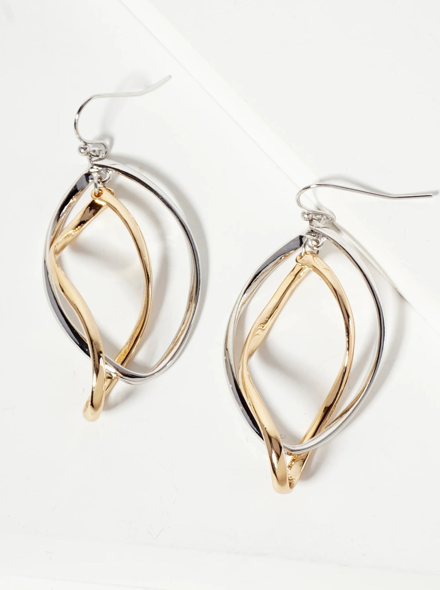 Polished Metal Double Spiral Dangle Earrings