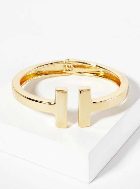 Polished Metal Double-T-Shape Hinged Bangle Bracelet