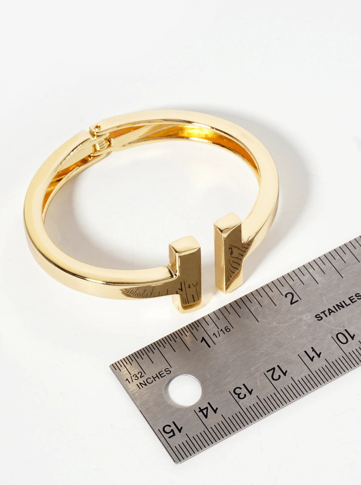 Polished Metal Double-T-Shape Hinged Bangle Bracelet
