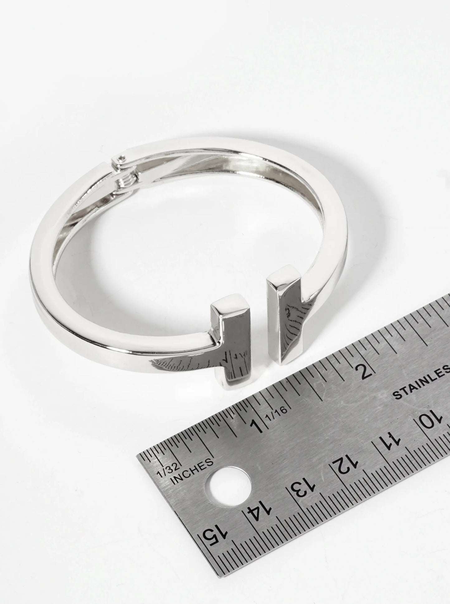 Polished Metal Double-T-Shape Hinged Bangle Bracelet