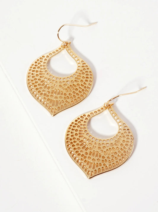 Polished Metal Filigree Marquise Shape Dangle Earrings