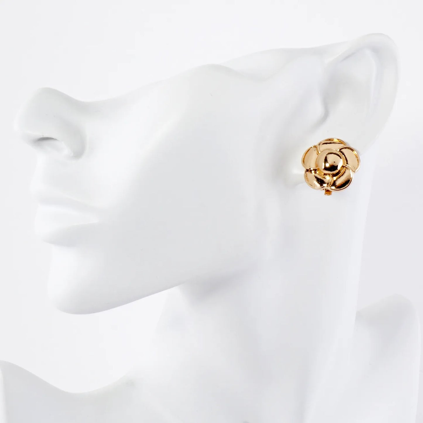 Polished Metal Floral Flower Clip-On Earrings