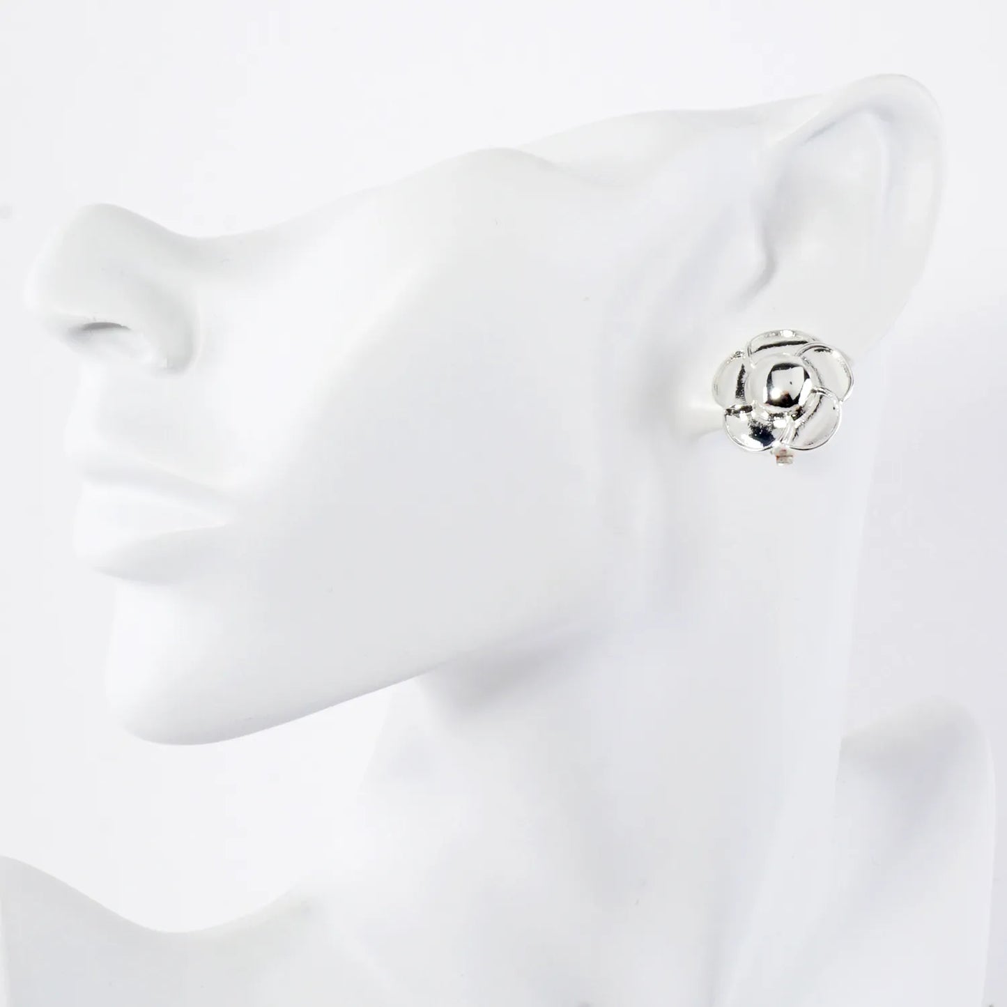 Polished Metal Floral Flower Clip-On Earrings