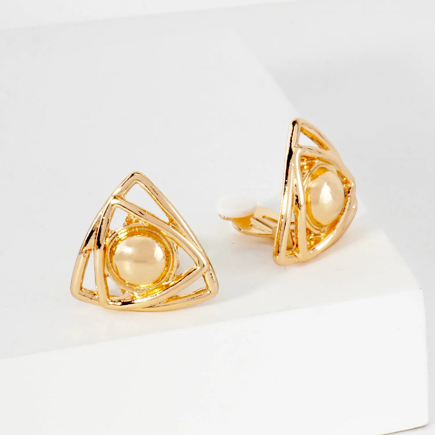 Polished Metal Geometric Triangle Clip-On Earrings
