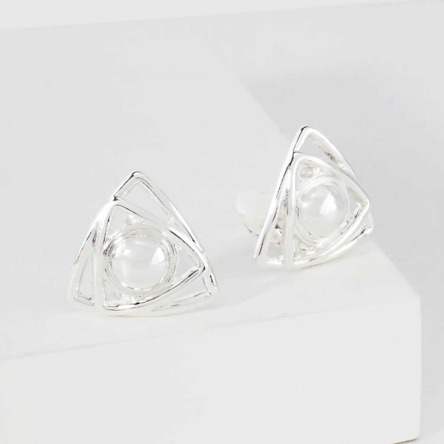 Polished Metal Geometric Triangle Clip-On Earrings