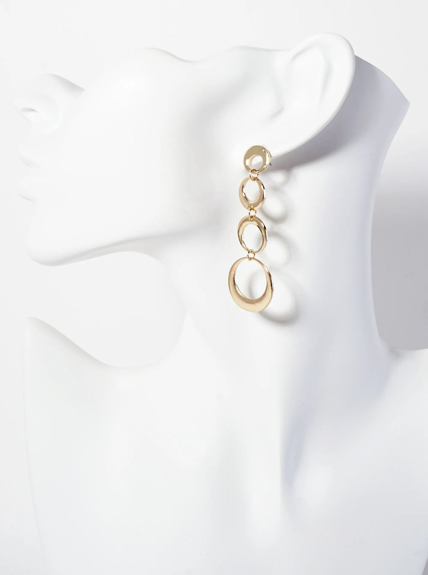 Polished Metal Graduated Cutout Circle Drop Dangle Earrings