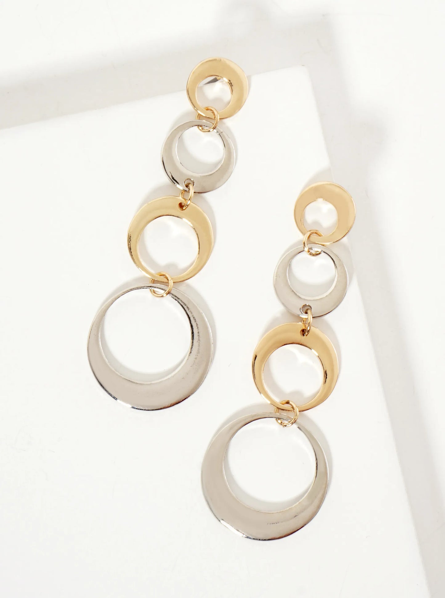 Polished Metal Graduated Cutout Circle Drop Dangle Earrings