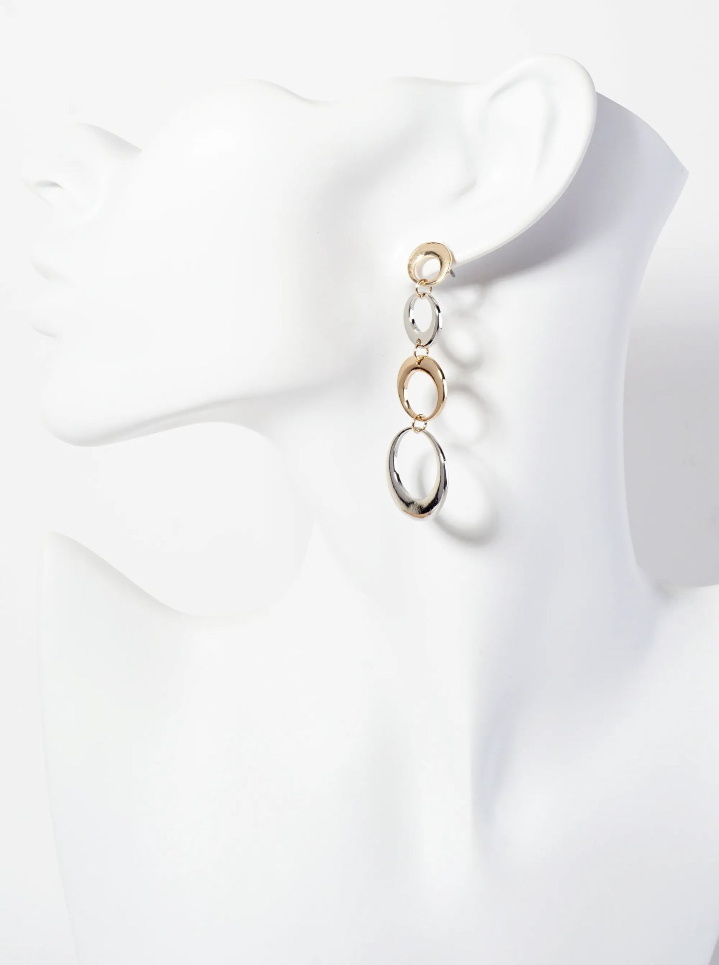 Polished Metal Graduated Cutout Circle Drop Dangle Earrings