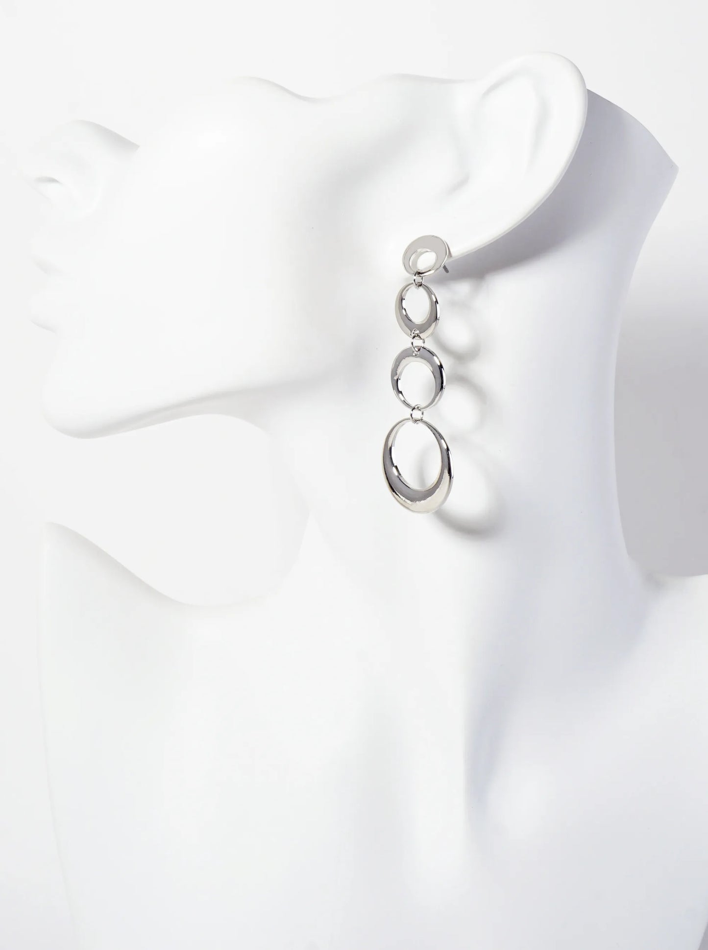 Polished Metal Graduated Cutout Circle Drop Dangle Earrings