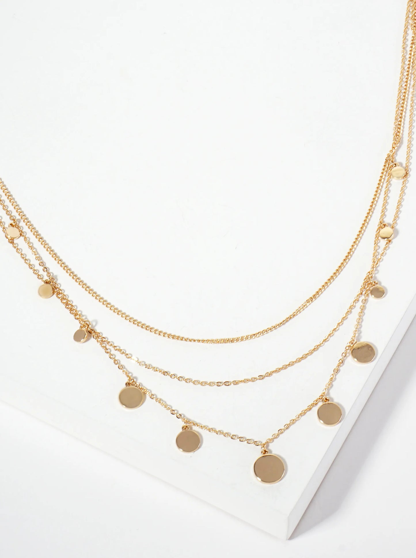 Polished Metal Graduated Disc Charm Layered Necklace