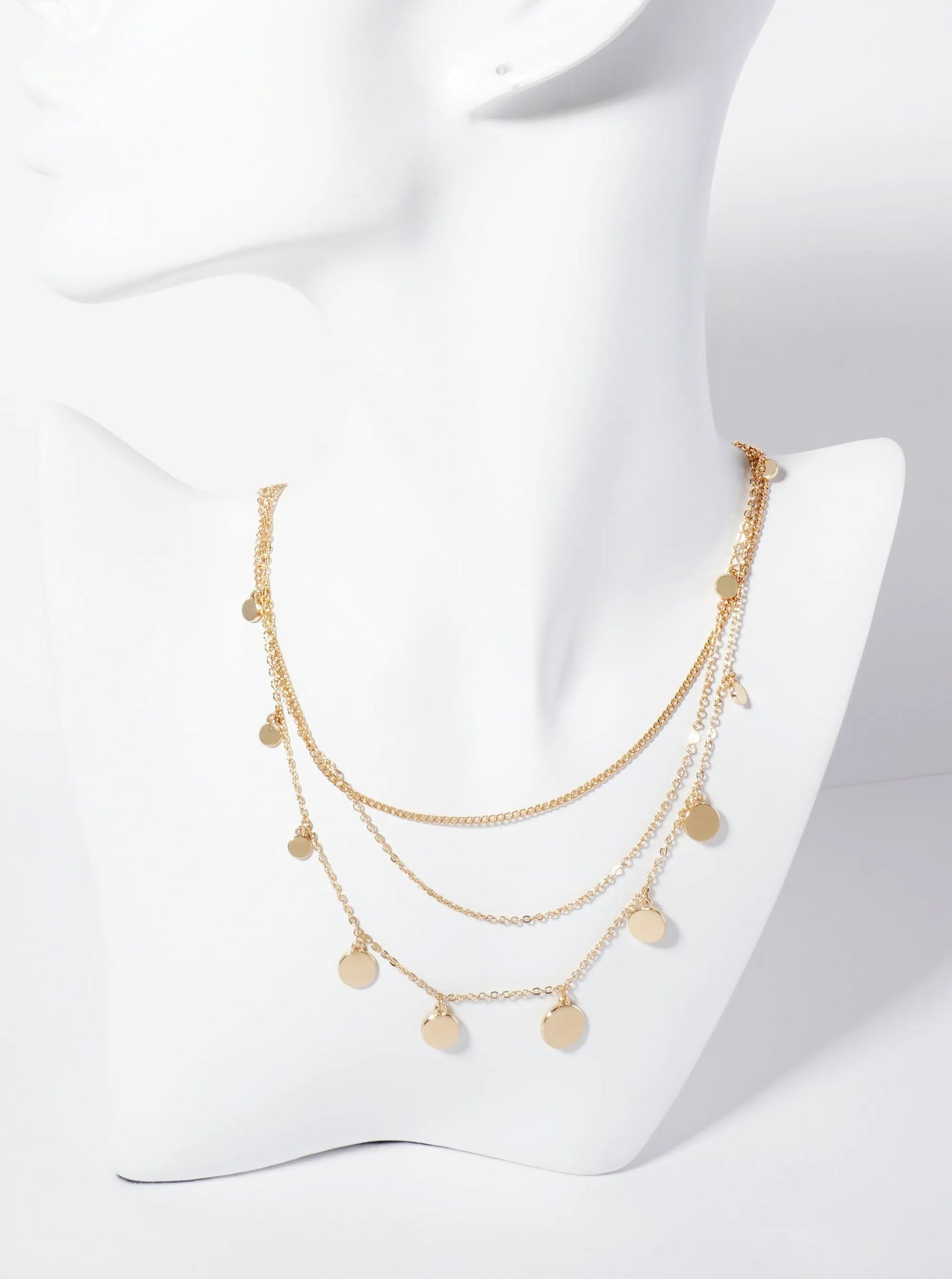 Polished Metal Graduated Disc Charm Layered Necklace