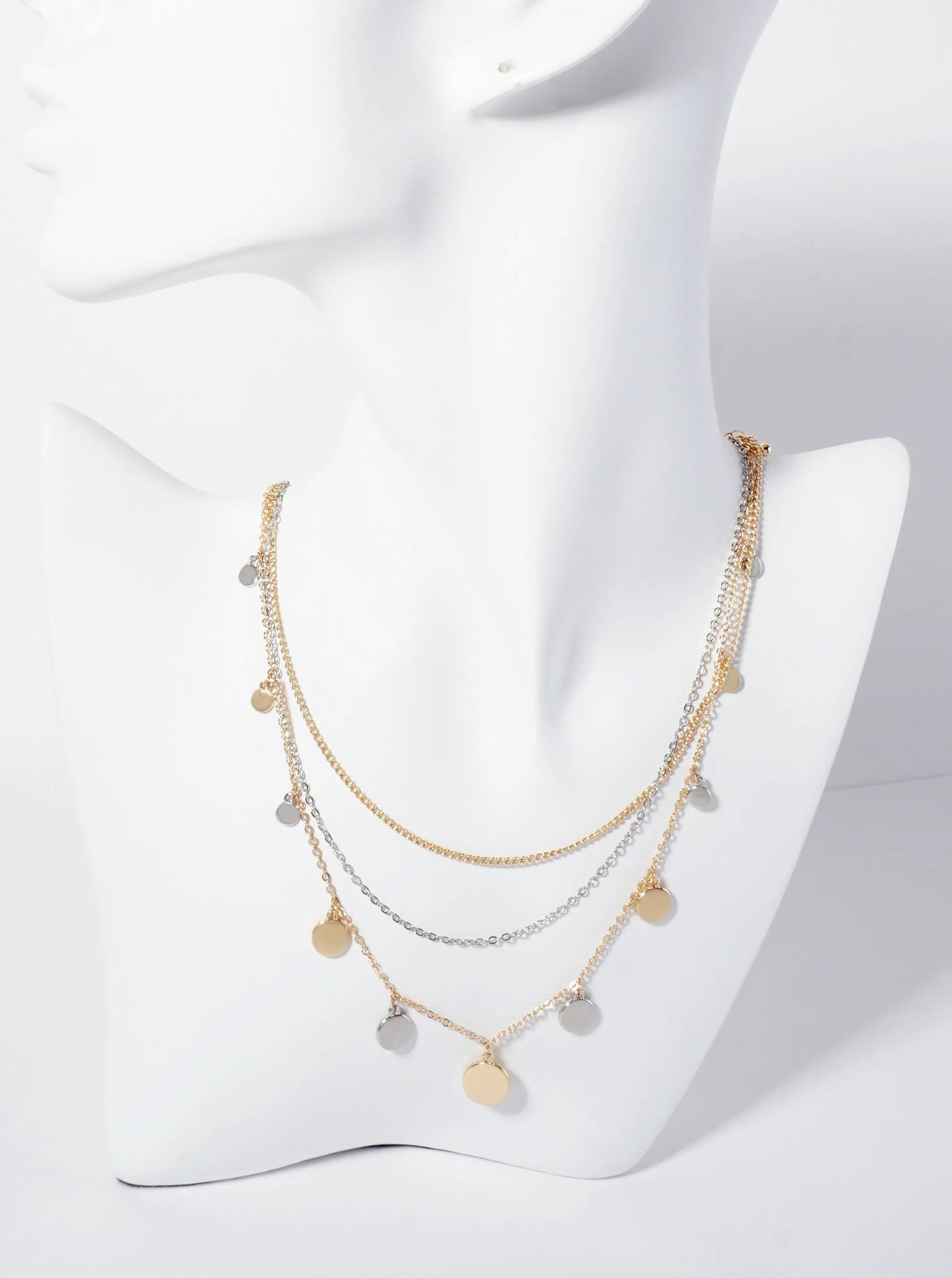 Polished Metal Graduated Disc Charm Layered Necklace