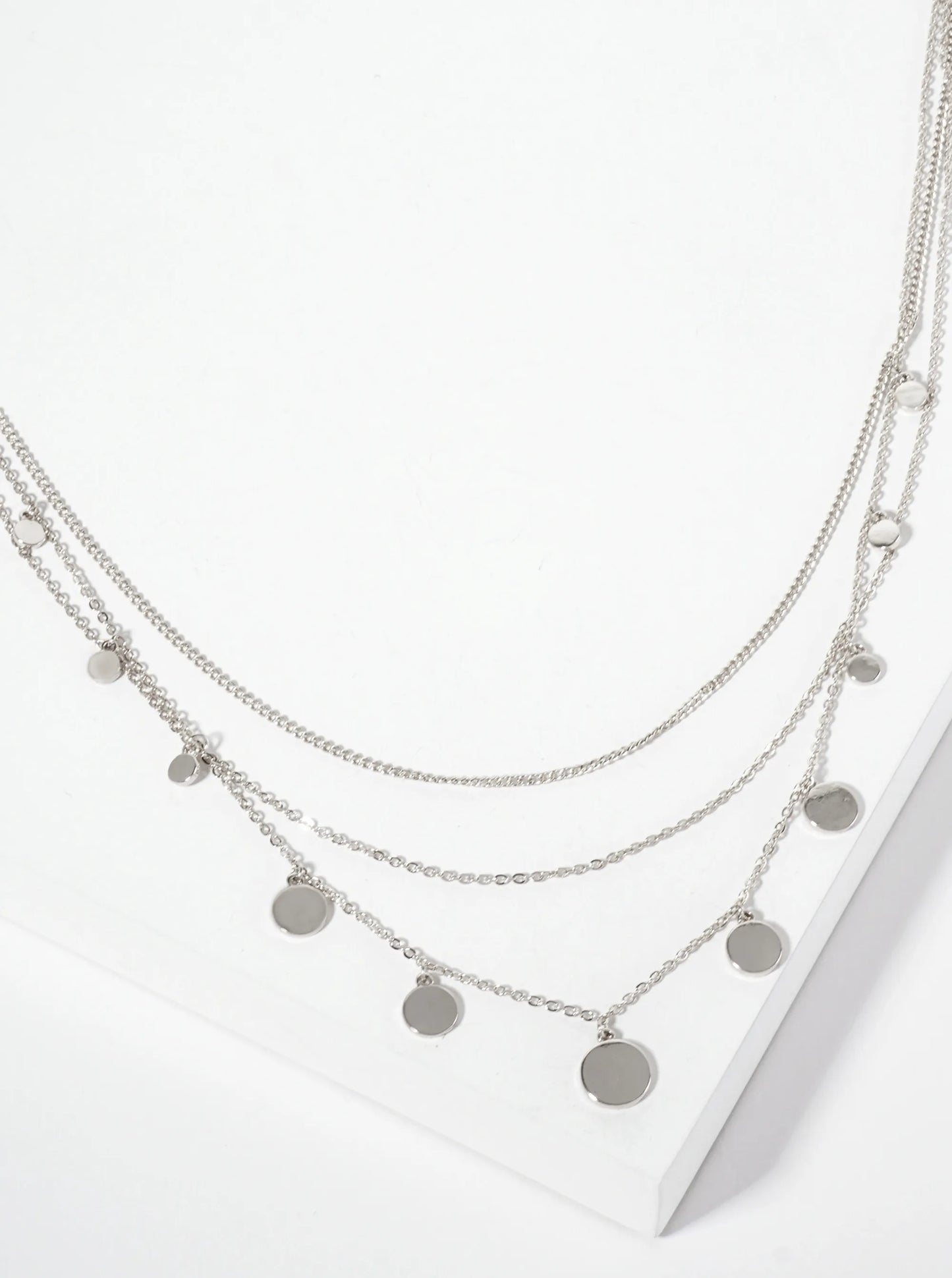 Polished Metal Graduated Disc Charm Layered Necklace