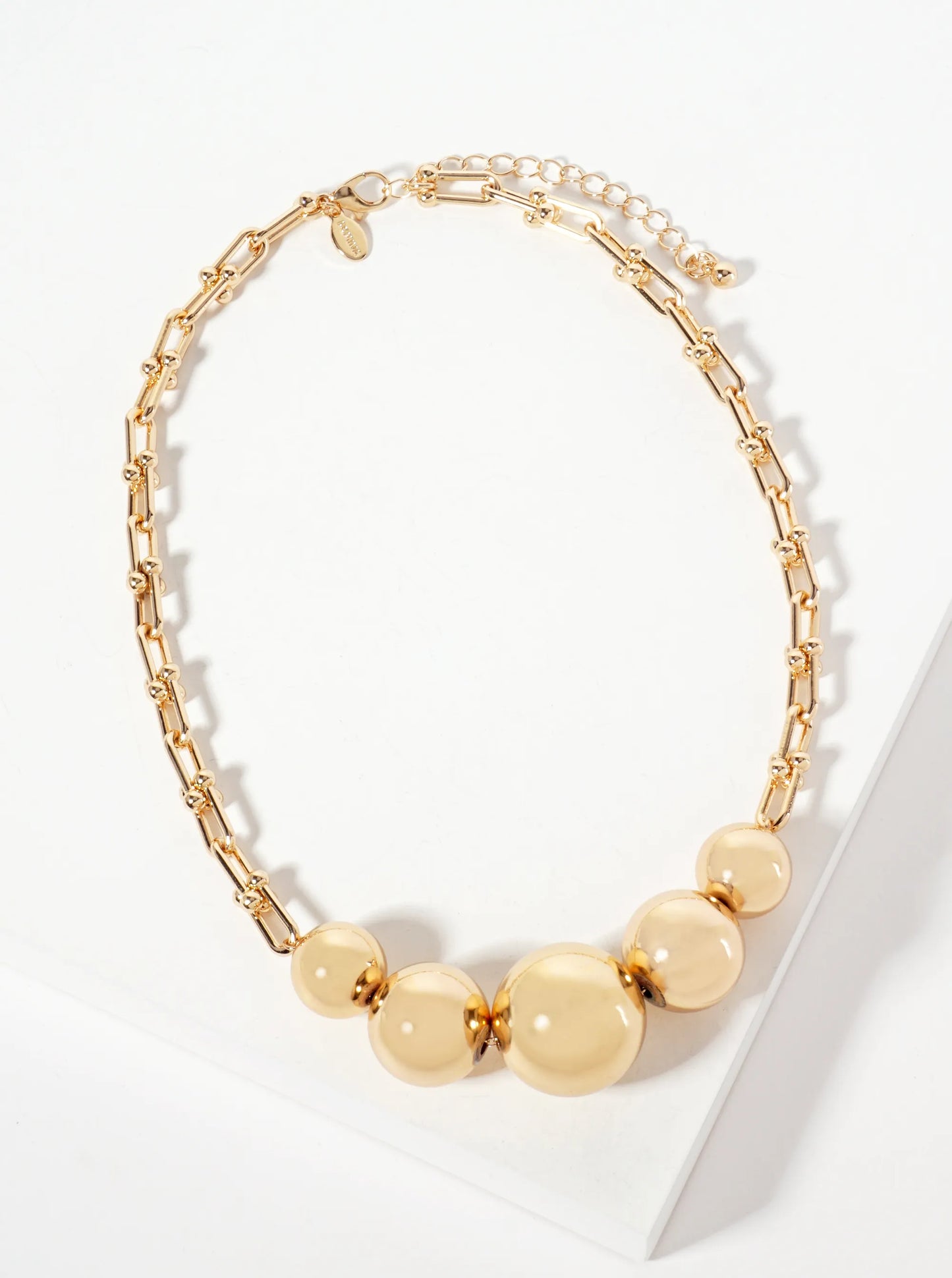 Polished Metal Graduated Hollow Ball-Beaded Hardwear Chain Necklace