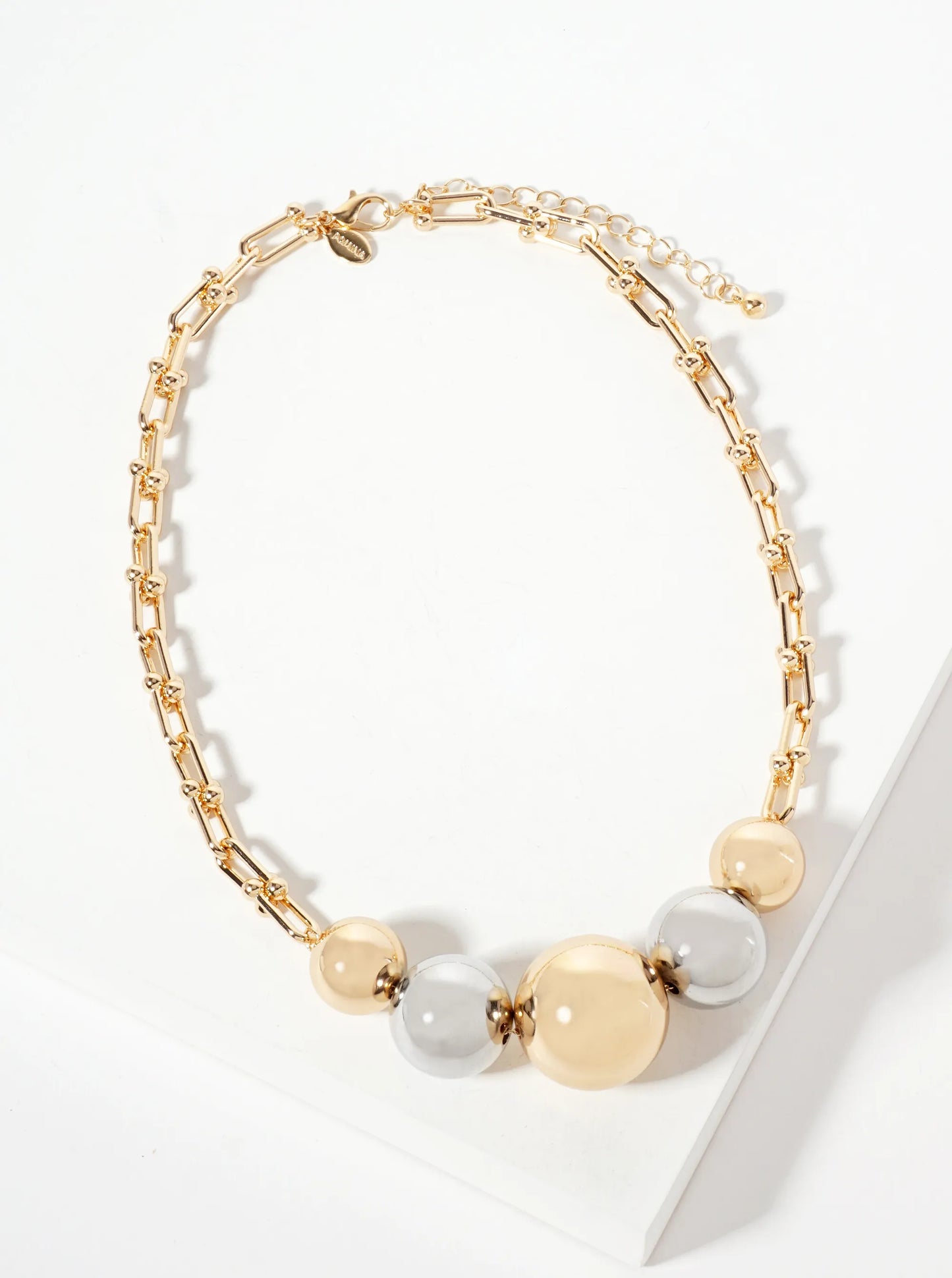 Polished Metal Graduated Hollow Ball-Beaded Hardwear Chain Necklace